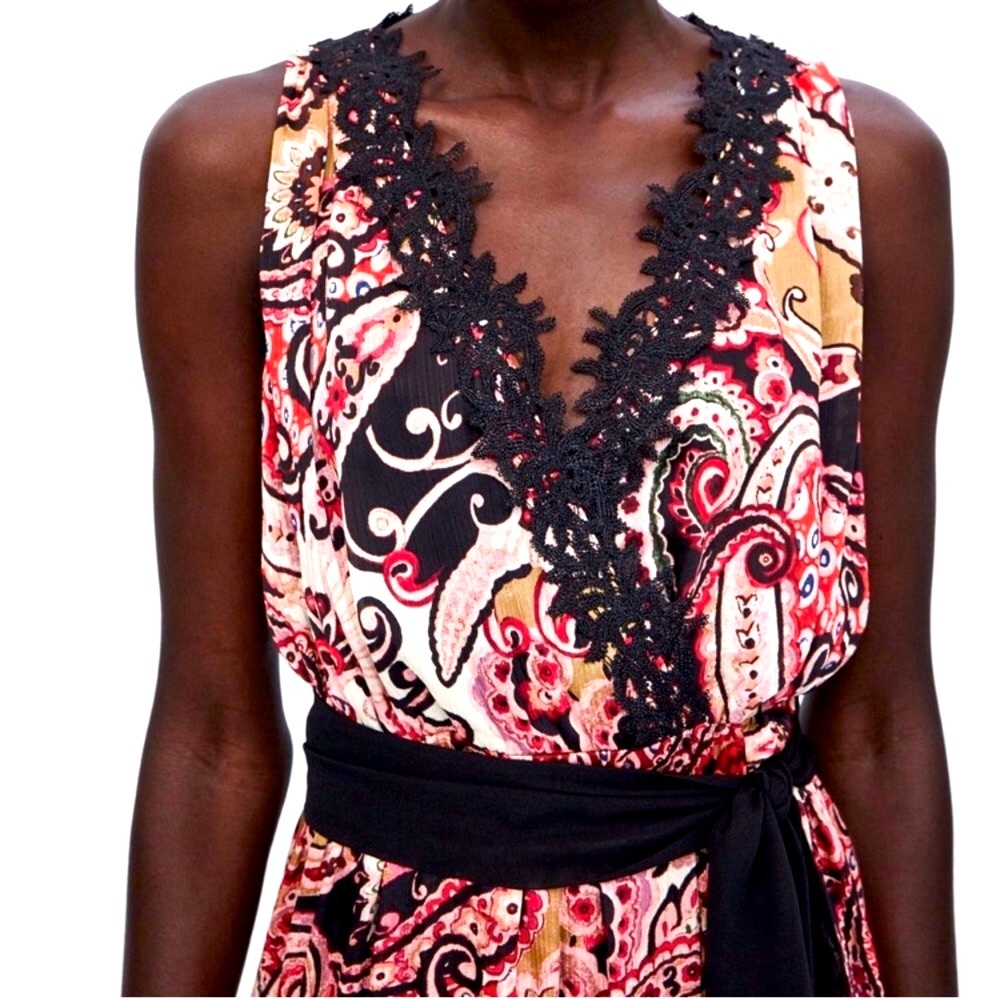 Zara Paisley Print Lace Wrap Dress